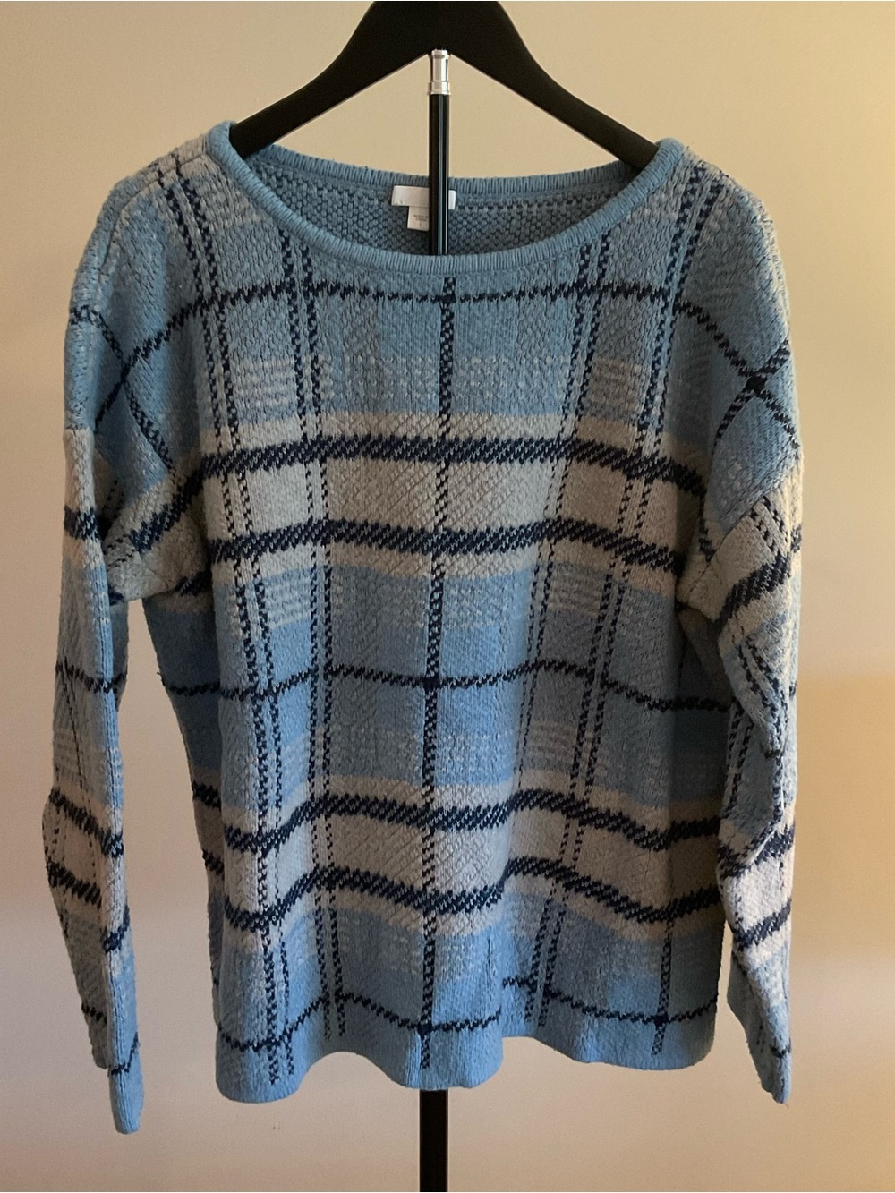 J. Jill Light Blue Plaid Crewneck Sweater Size large